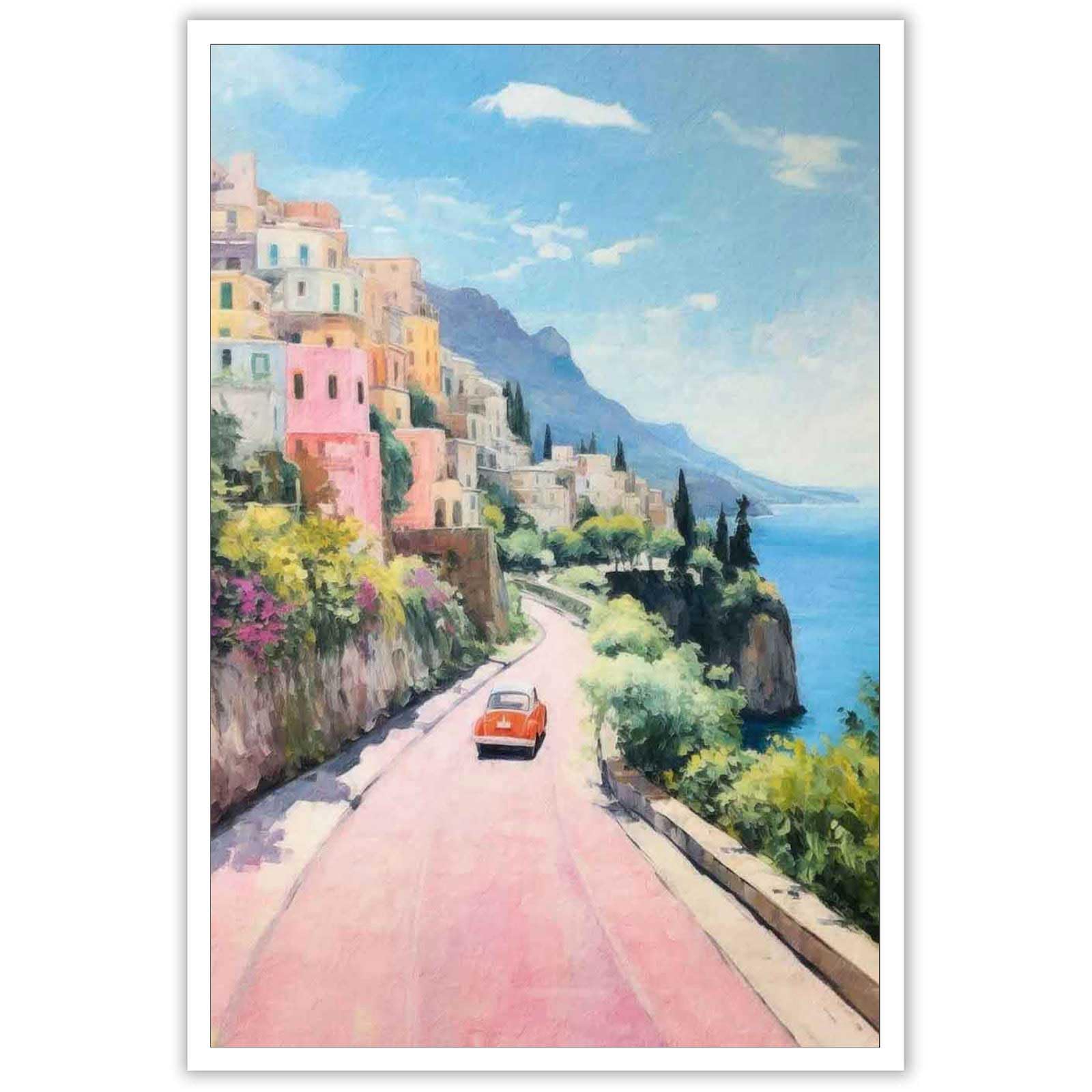 Bittiler Retro Italy Coastal Posters Pink Seaside Town Canvas Wall Art Sunset Ocean Seascape Preppy Aesthetic Prints Painting For Living Room Home Bedroom Dorm