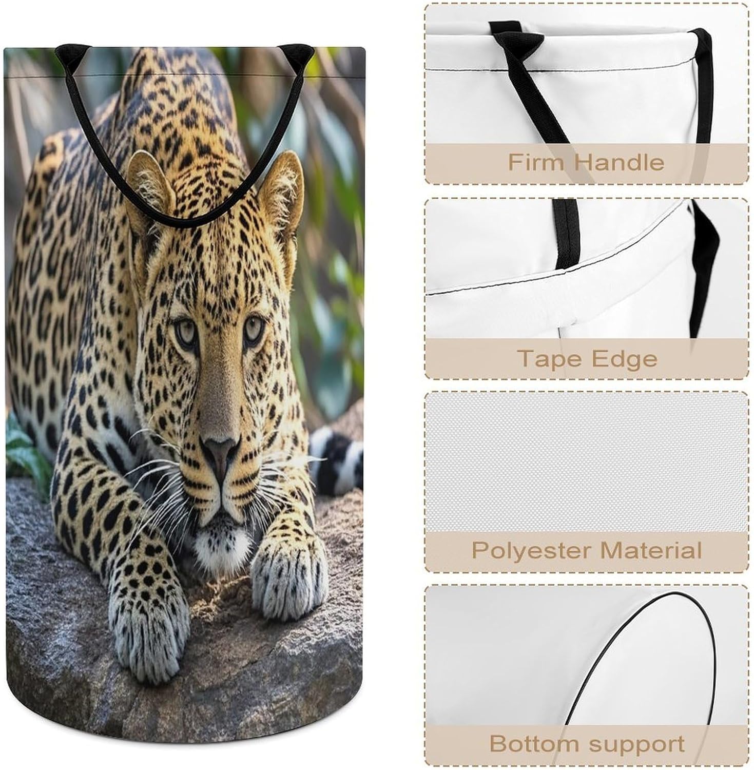 Leopard on The Stone Laundry Hamper Large Collapsible Laundry Basket with Handles Waterproof Clothes Hamper Portable Dirty Clothes Basket for Bedroom Laundry Room Closet Bathroom