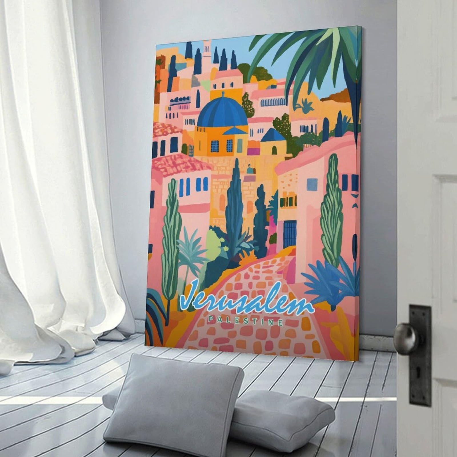Junmoney Hanging Wall Art Jerusalem Cityscape, 24x36inch(60x90cm), for Wall Displays, Bedrooms Or Room Updates, Decorative Artwork with Flexible Styling
