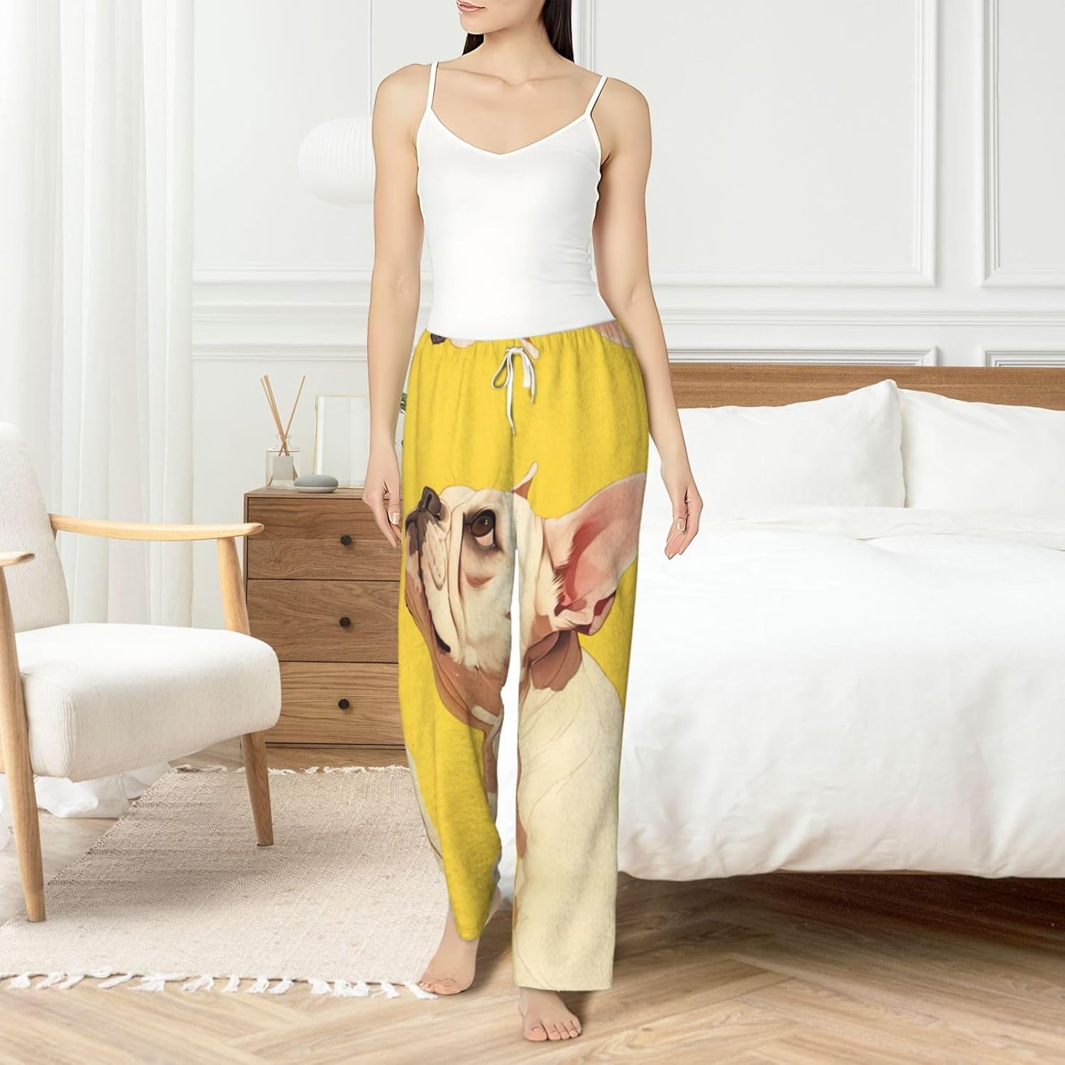 Animal Dog French Bulldog Print Cozy Flannel Pajama Pants For Women,Warm Christmas Pj Pants,Cute Fleece Pajamas