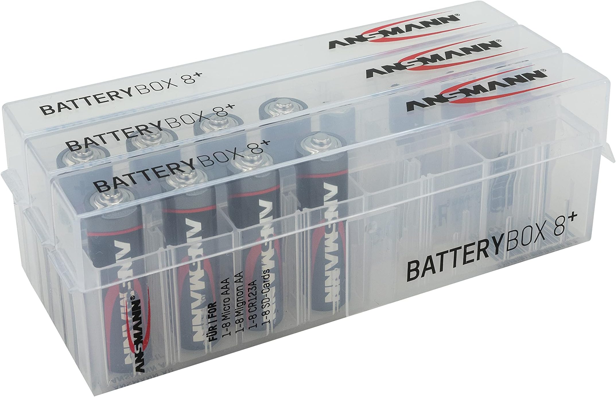 4000033 8-Way AA / AAA Battery Box Plus - ideal for storing your full and empty batteries - also stores memory cards - bundle of 3