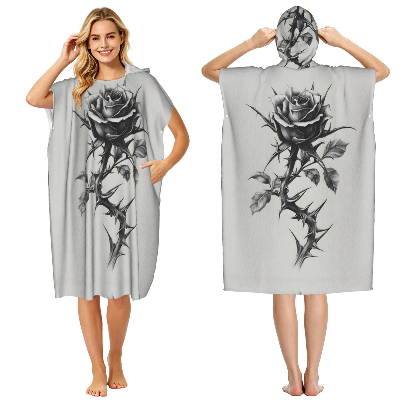 Poncho été à capuche rose foncé idéal surf et natation adulte