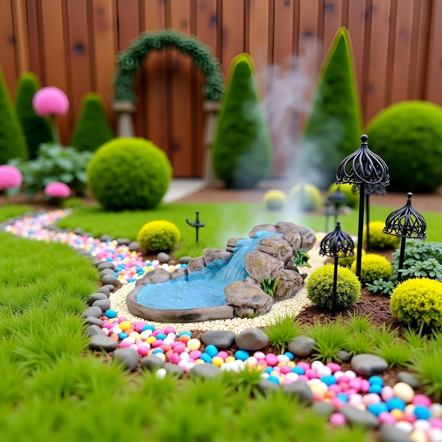 2Pcs Blue DIY Miniature Mini Water Pool Fairy Garden Lawn Ornament for Mountain Dollhouse Decor Craft Outdoor Statues Antique European Village Character and Manor Style - Image 4