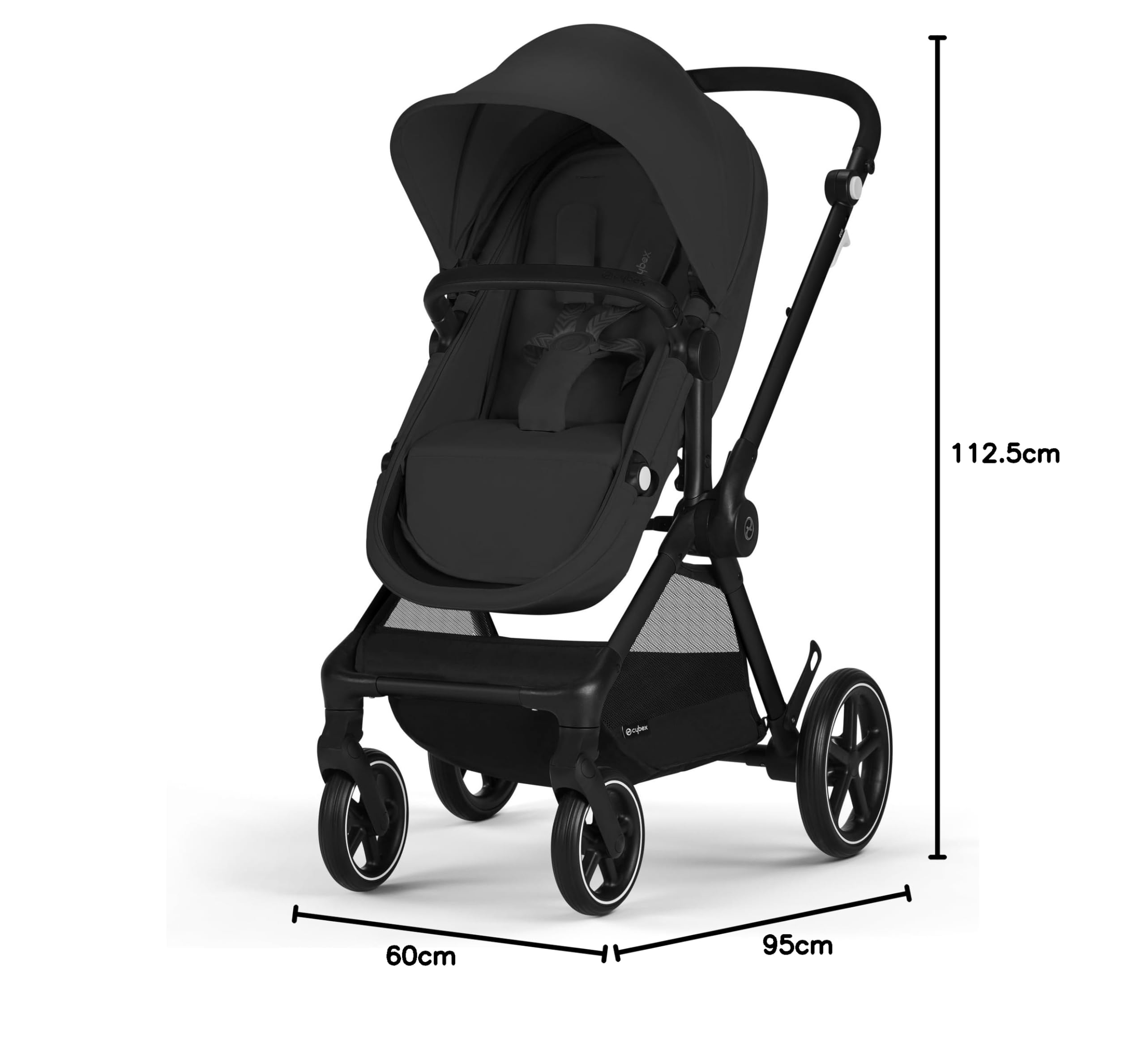 CYBEX Gold Kinderwagen EOS 2-in-1 mit Babyschale Aton B2 i-Size und Babyschalen-Adapter, Reisesystem, Ab Geburt bis 22 kg (ca. 4 Jahre), Moon Black (Schwarz)