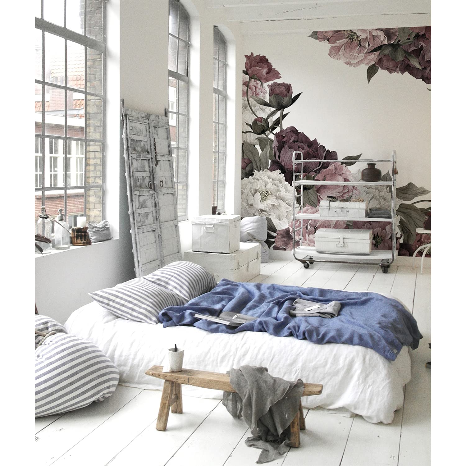 Papier peint muraux fleurs vintage 250x104cm décoration meuble chambre salon