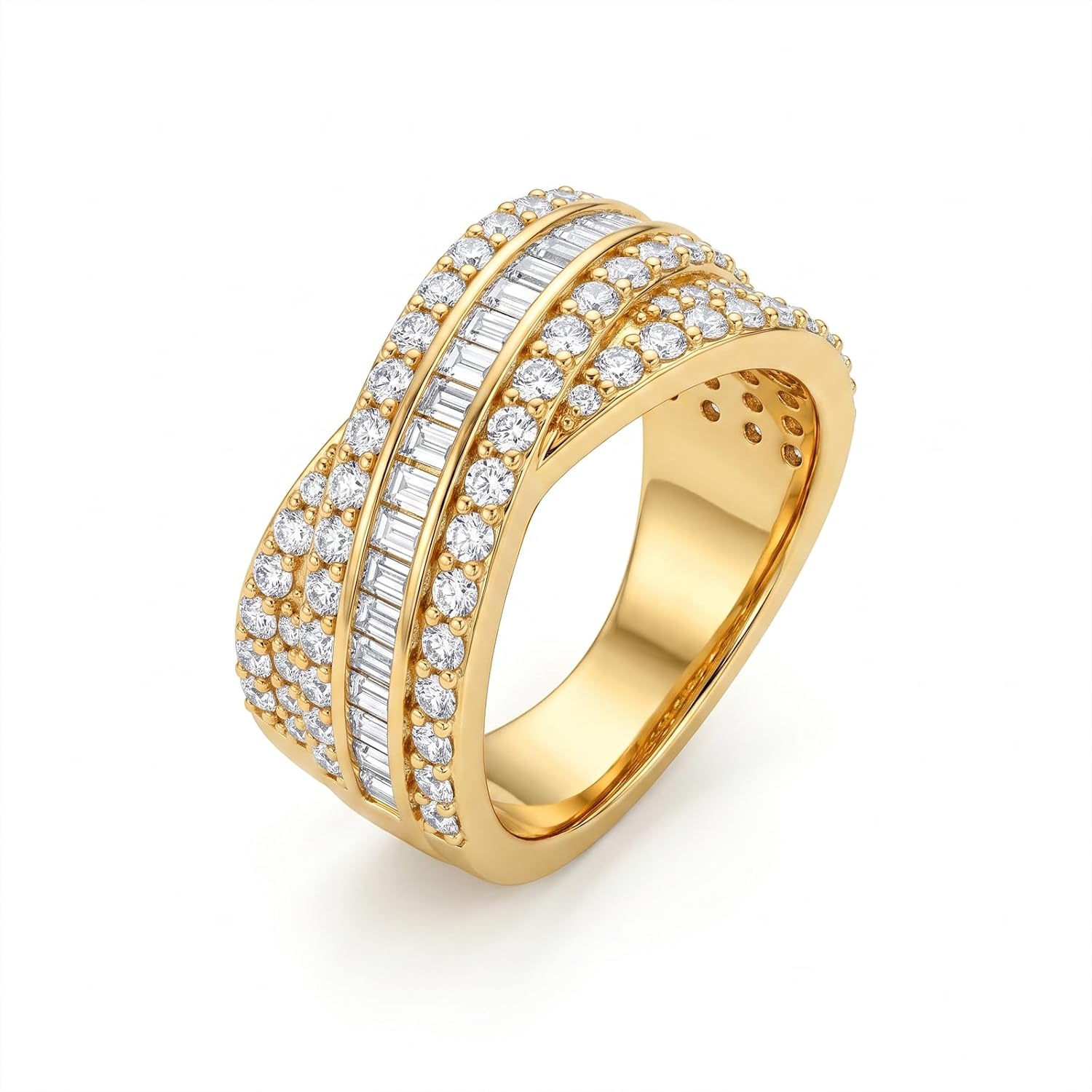 14K Gold Plated 925 Sterling Silver Crossover Ring for Women,Cubic Zirconia Dainty Infinity Ring Stackable Classic Engagement Jewelry Gift for Her Wedding Anniversary Daily Party Vacation Size:6-10