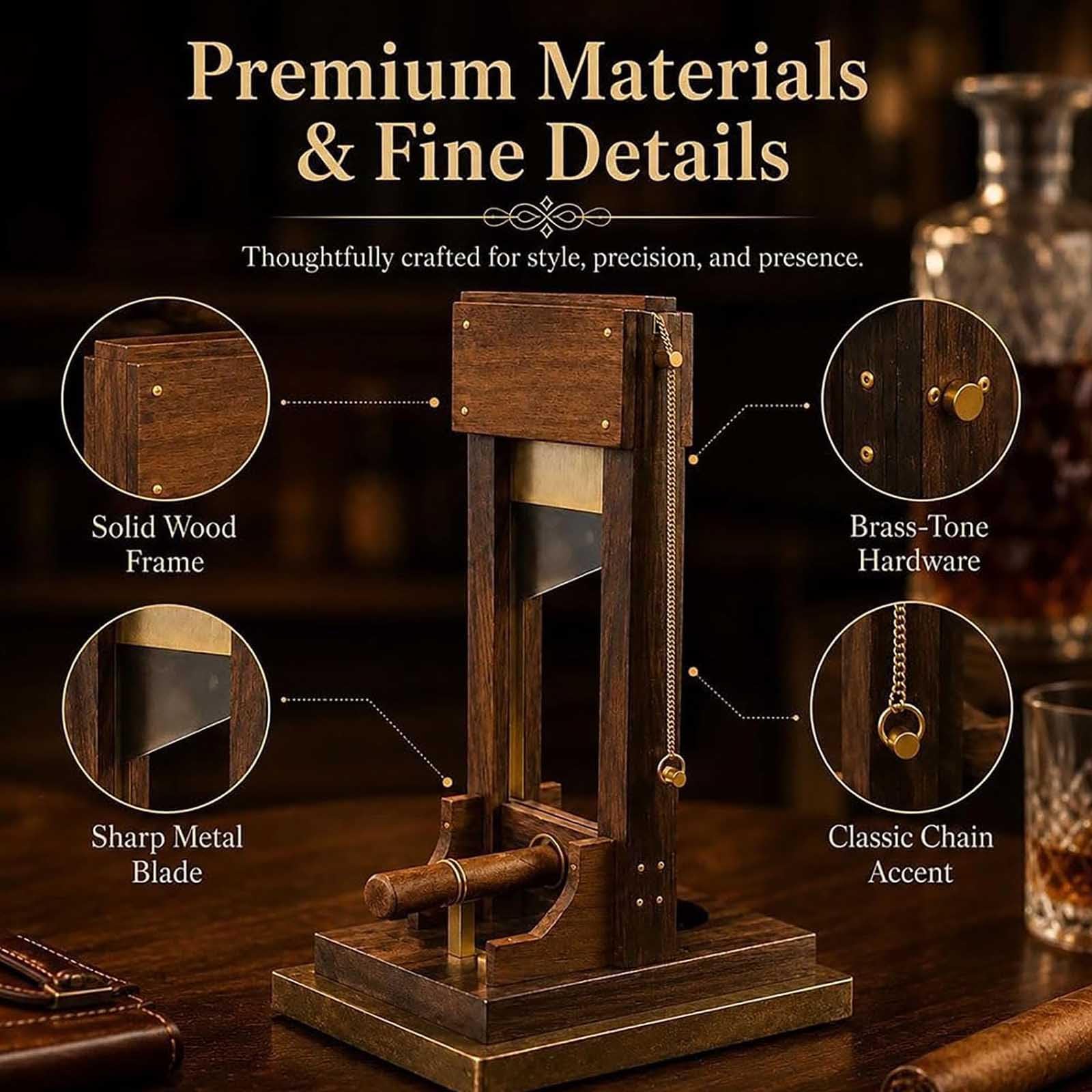 Luxuriöser Zigarrenschneider für den Schreibtisch, einzigartiger Guillotine Schneider, V-Schnitt & Gerader Schnitt mit integrierter Auffangschale und stabilem Standfuß, Elegantes Accessoire