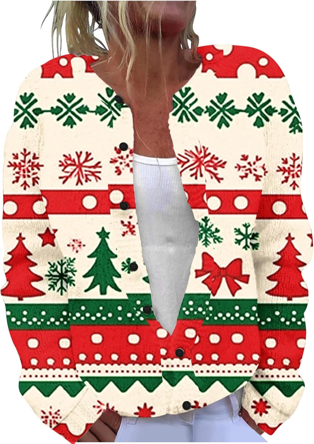 Womens Cute Funny Xmas Cardigans Open Front Button Down Christmas Sweater Ugly Holiday Plus Size Outwear Coat