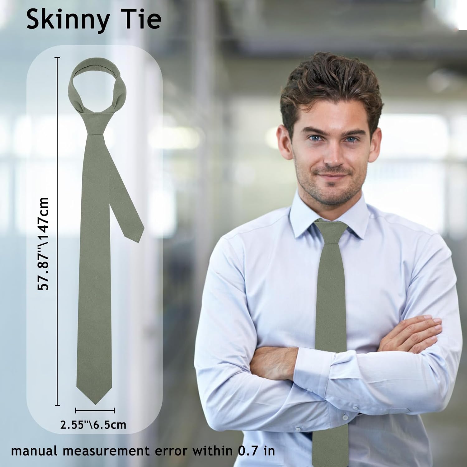 Ties for Men, Cotton Mens Ties Skinny Solid Color Necktie Sage Green Tie for Wedding Business