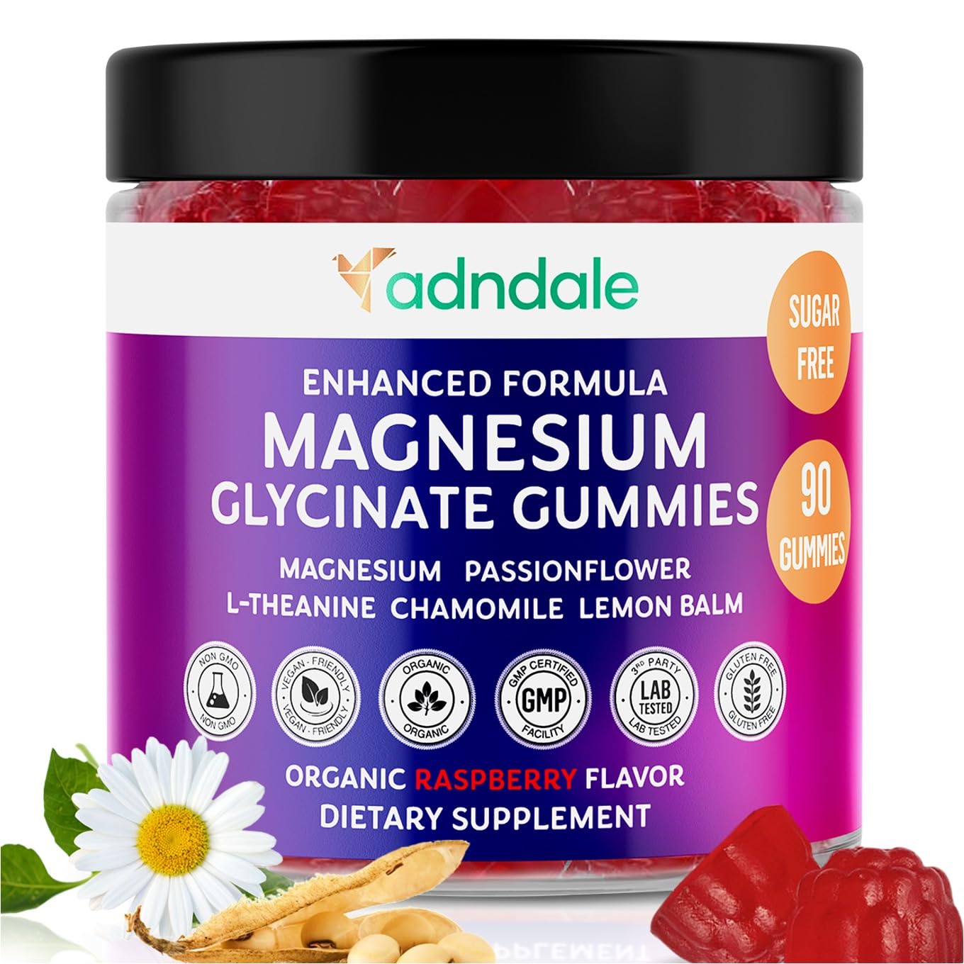 Adndale Magnesium Glycinate 400 mg Gummies with Ashwagandha, Magnesium Malate & Taurate, Tart Cherry, Magnolia Bark, Lemon Balm, Passionflower, Chamomile, L-Theanine, Zinc, Vitamin K2 & D3. 90CT — Amazon image 12