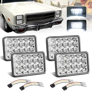 LX-LIGHT (4pcs) Dot approved 4x6 inch LED Headlights Rectangular Replacement H4651 H4652 H4656 H4666 H6545 Compatible with Peterbil Kenworth Freightinger Ford Probe Chevrolet