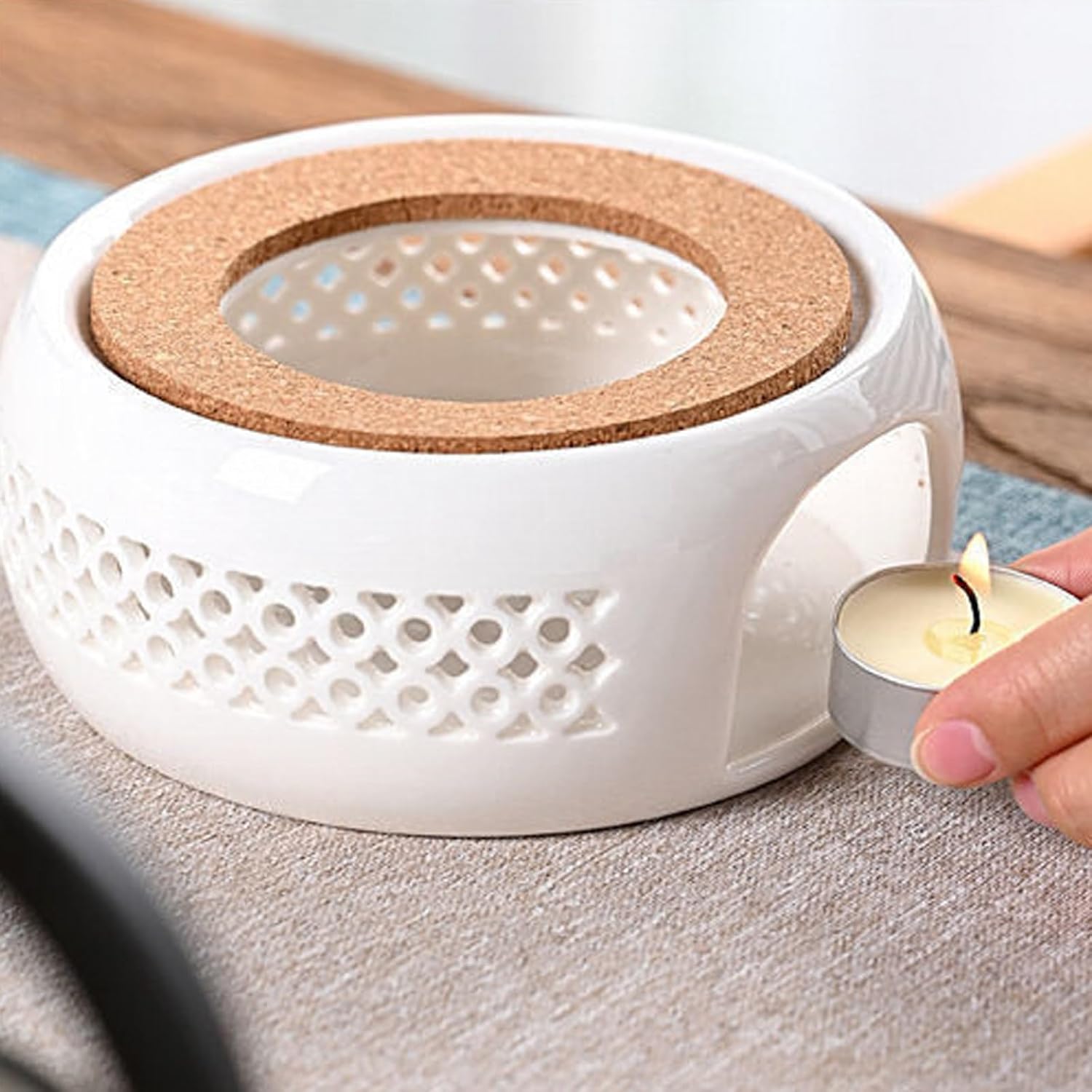 Teapot Warmer, White Hollow Carved Design Tea Warmer, high Temperature Resistant and Decorative, Warmer Holder, for Tea, Coffee and Milk