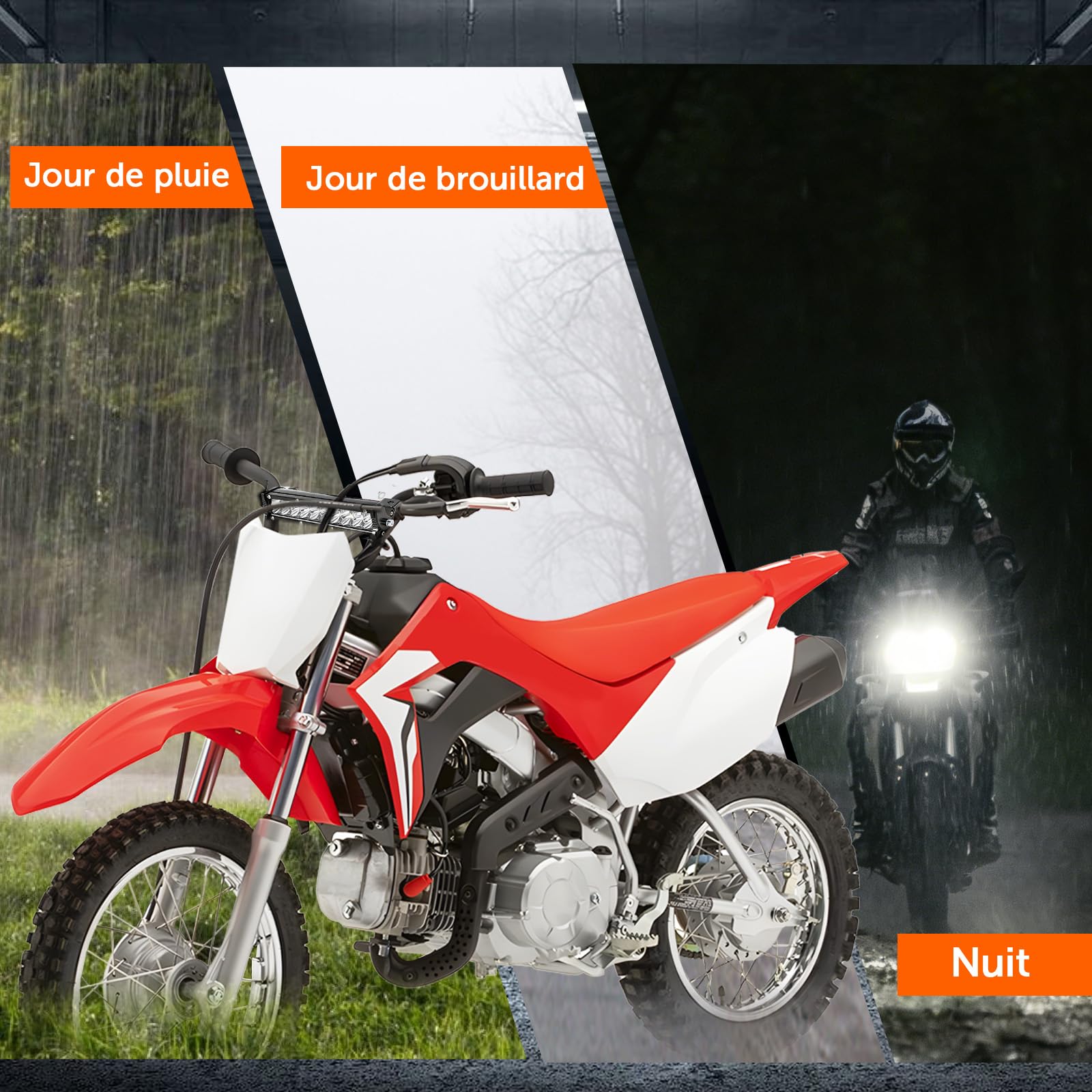 Barre LED Moto 60 W 2500 lm Guidon 22 mm Universelle pour Motos 50-250 cc | Éclairage Longue Portée,Phare LED Moto, Luminosité 2500 lm, Éclairage LED, Universelle pour Moto Cross Scooter 50-250 cc