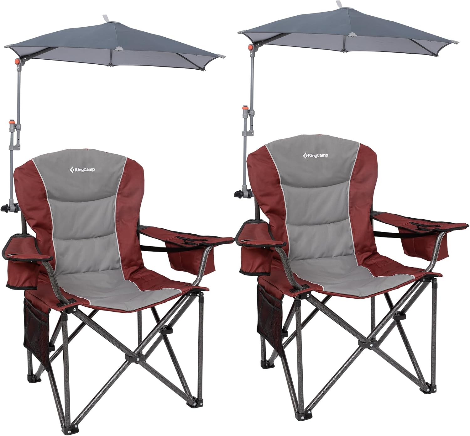 KingCamp Oversized Camping Chair with Clamp-On Umbrella, UPF 50+ Floating Shade, 360° Adjustable Sun Protection, Portable Folding Chair with Carry Bag for Beach, Camping, Fishing & Outdoor Events