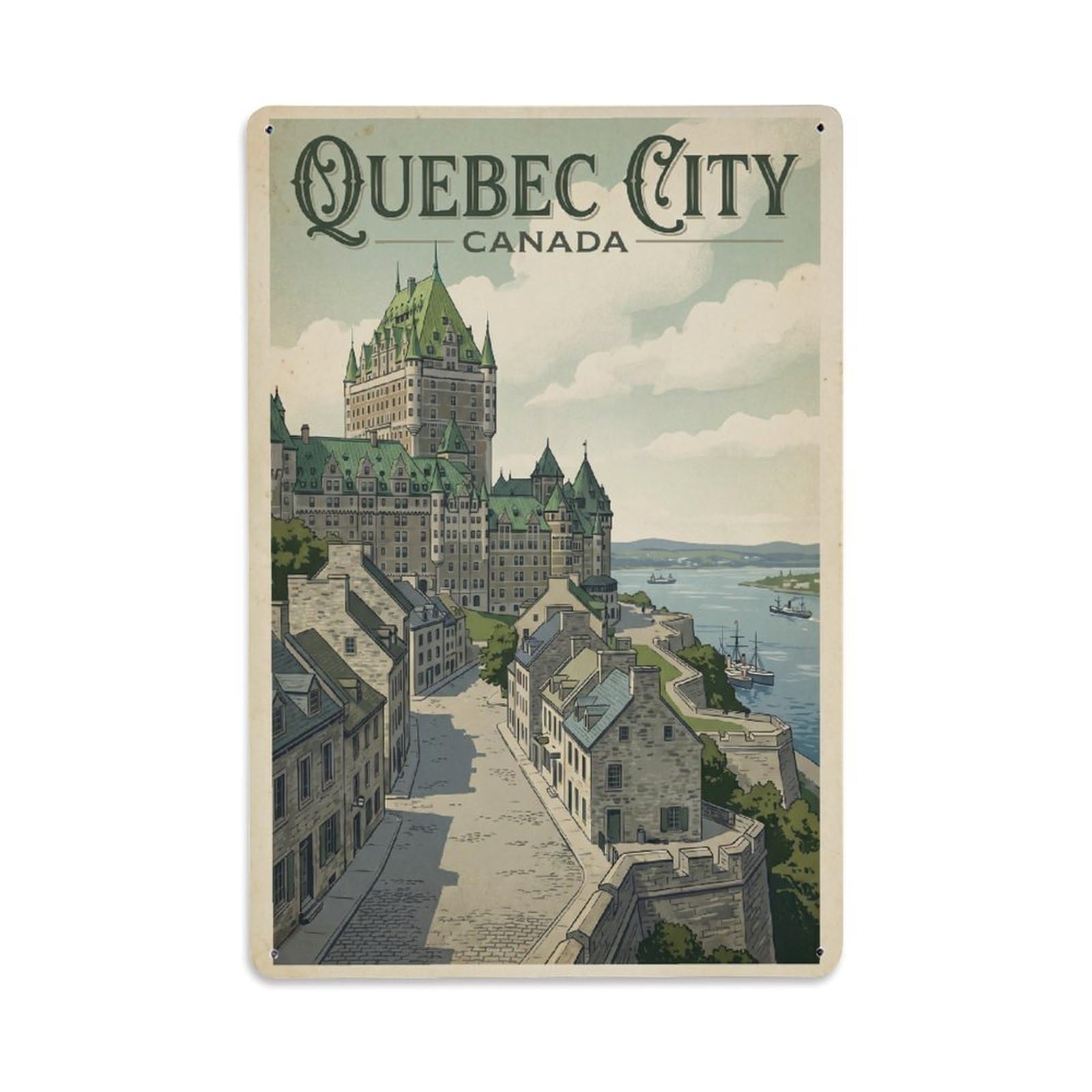 Retro Canada Quebec City Travel Metal Tin Sign