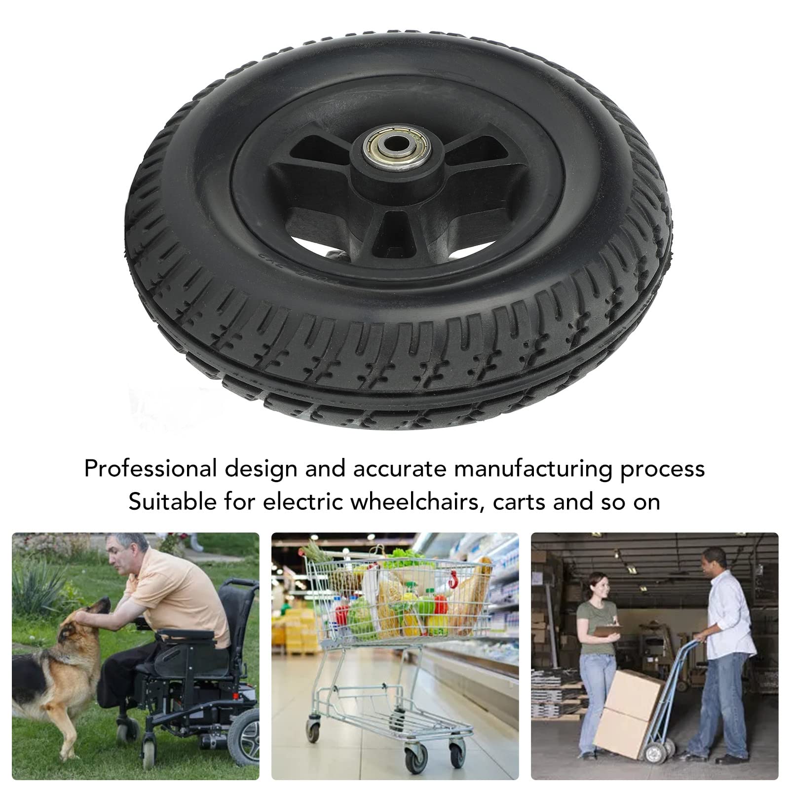 ANKROYU 7in Wheelchair Wheel, PU Non Slip Solid Strong Bearing Capacity Walker Accessories, Wheelchair Solid Wheel, Electric Wheelchair Wheel for Various Road Surfaces