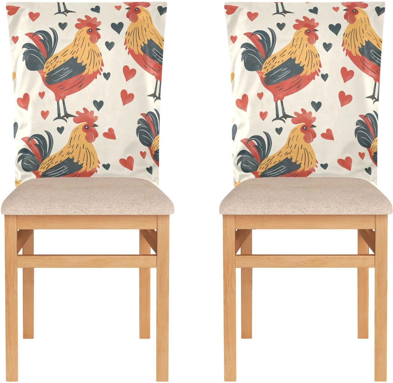 ALAZA Rooster Hearts Chair Back Cover Set of 6, Washable Reusable Removable Chair Slipcovers Decorative Chair Cover for Home Kitchen Wedding Party