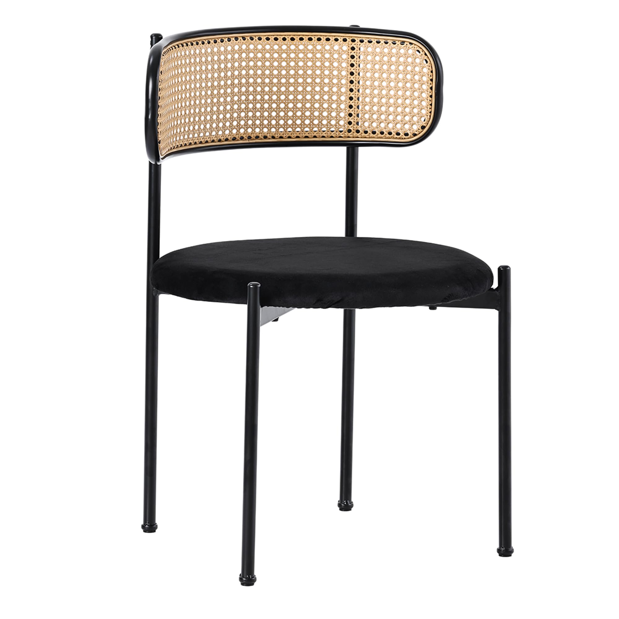 Merax Lot de 6 chaises de salle à manger, de cuisine, modernes, avec dossier en rotin, quatre pieds de support en métal, velours, noir