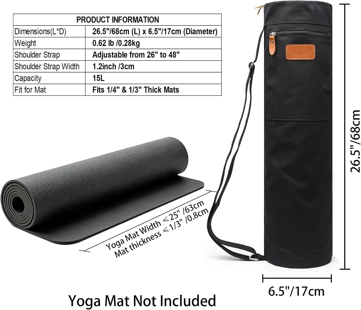 Yoga Mat Bag for Women & Men, Full-Zip Canvas Pilates Bag with Pockets image 4