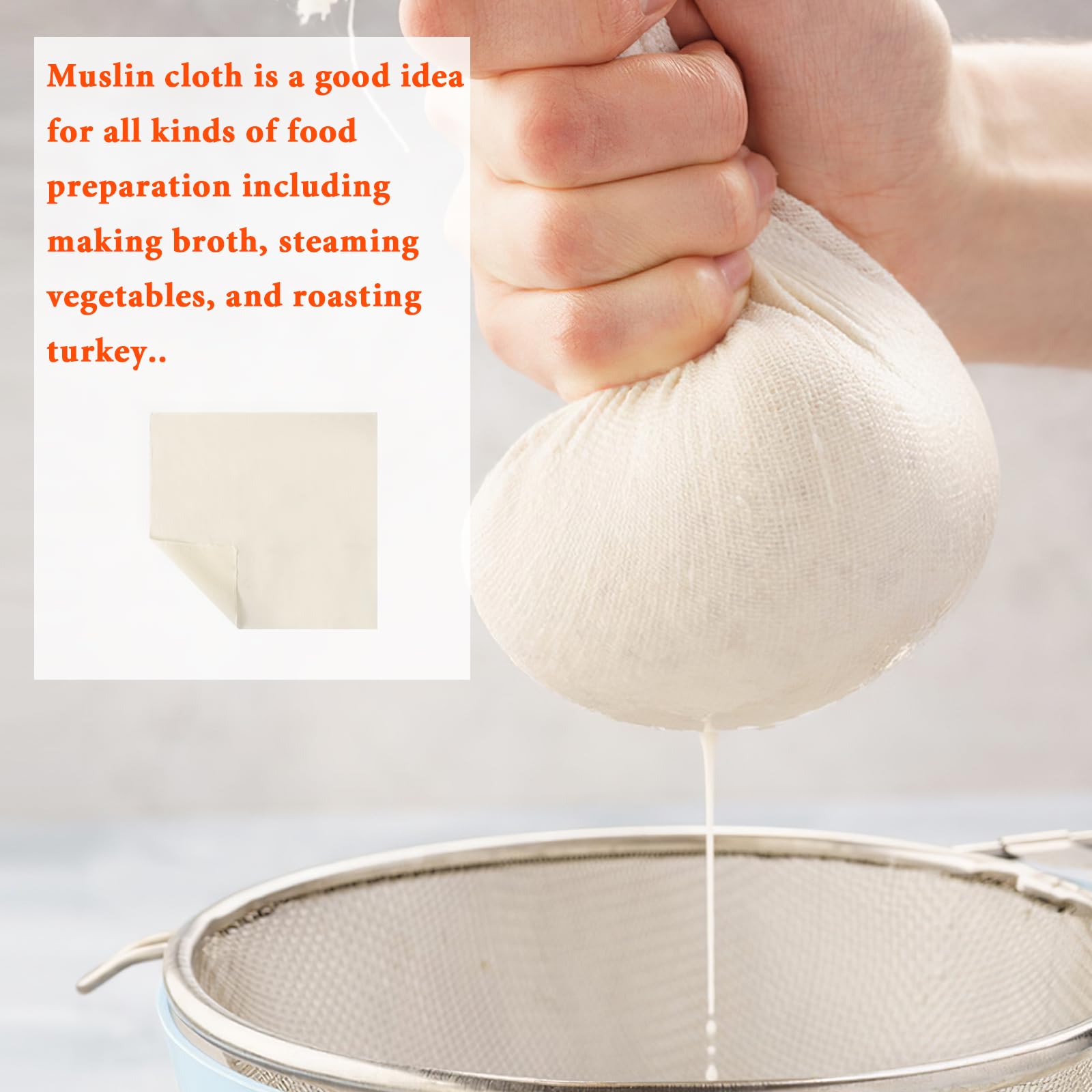 Étamine Alimentaire Coton 50x50cm - Chiffon Fromage Maison, Lait, Tofu Réutilisable