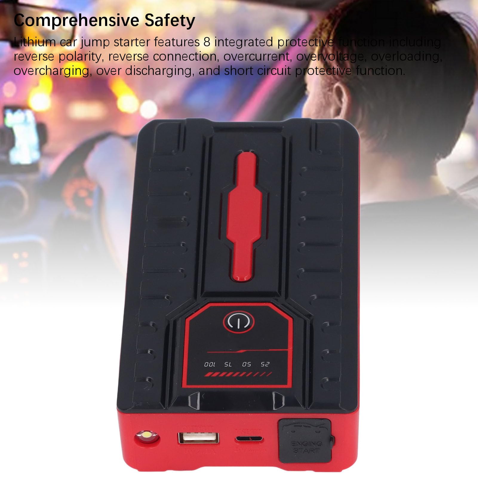 Démarreur de Batterie de Voiture Portable, Booster de Batterie de Voiture 20 000 MAh avec Affichage LED, Boîte de Secours d'urgence avec Lampe de Poche et Sortie USB pour jusqu'à