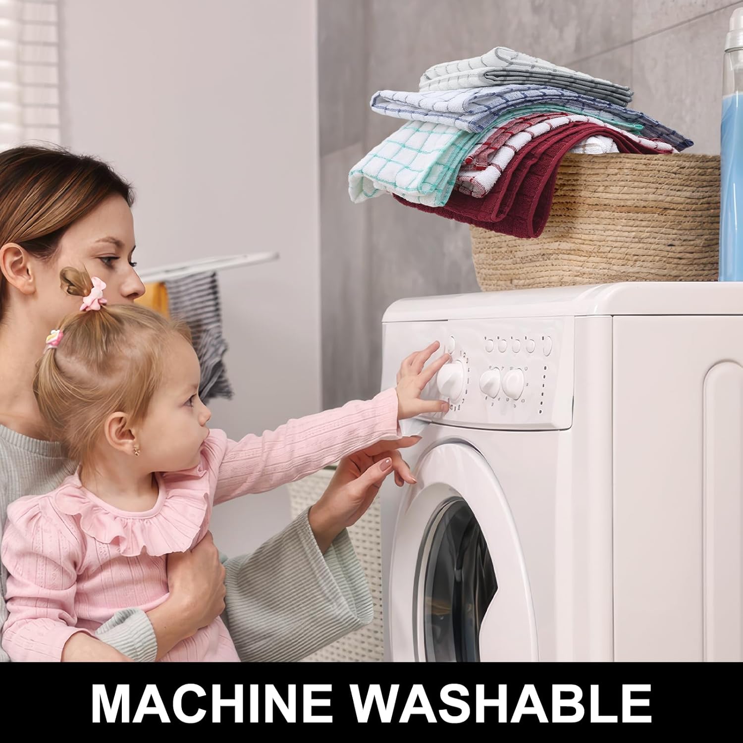 Homaxy Premium Cotton Kitchen Towels 16"x 28", Large Natural Ring Spun 390 GSM Dish Towels, Super Absorbent Terry Kitchen Hand Towels, Soft Tea Towels with Hanging Loop, Pure Red Design, 6 Pack