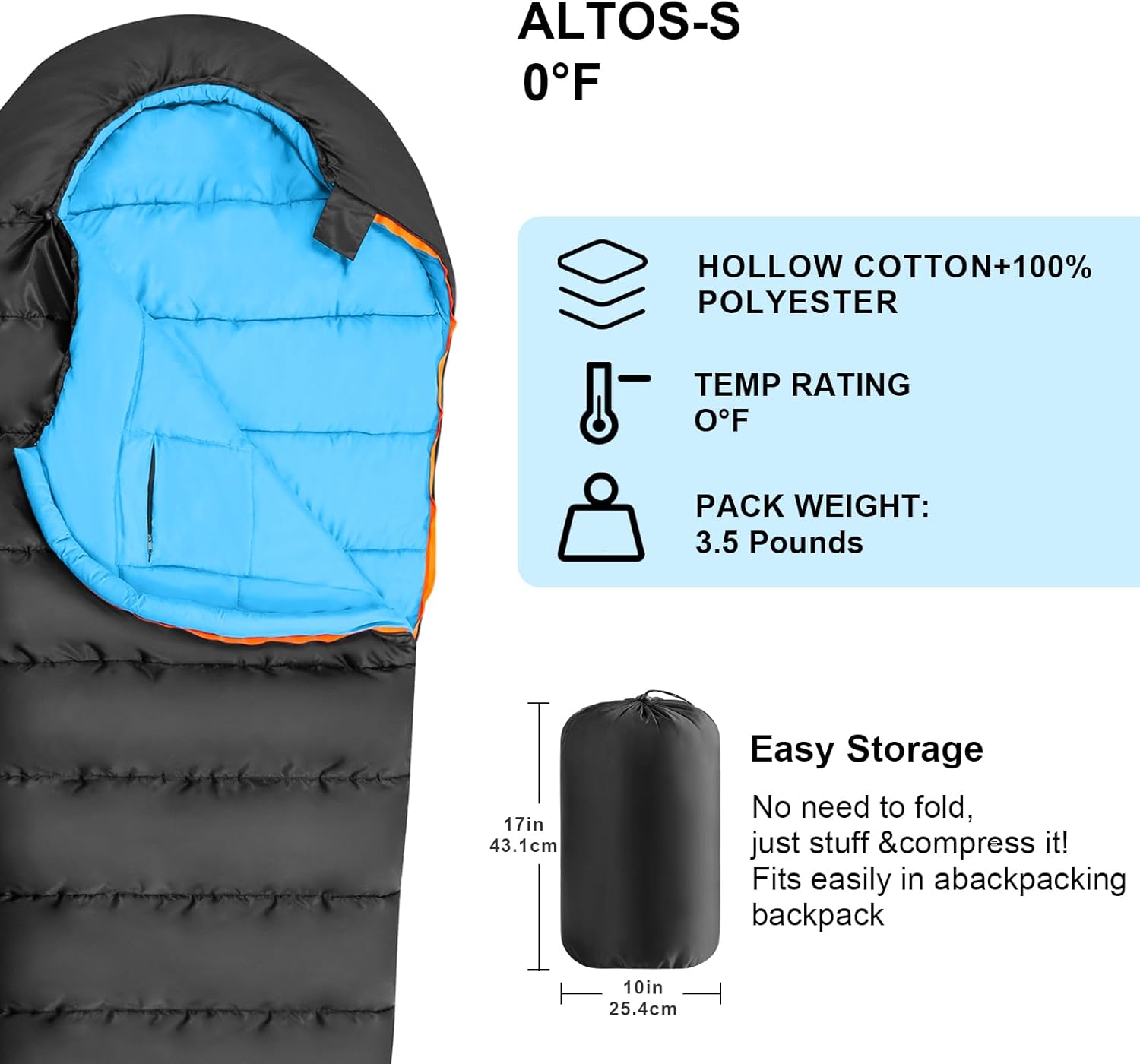 KAMPKEEPER Mummy Sleeping Bag, Cold Weather Camping Sleeping Bag, 32℉ 3-4 Seasons Adults Sleeping Bag, Non-Snag Zipper with Adjustable Hood for Backpacking, Hiking - Image 3