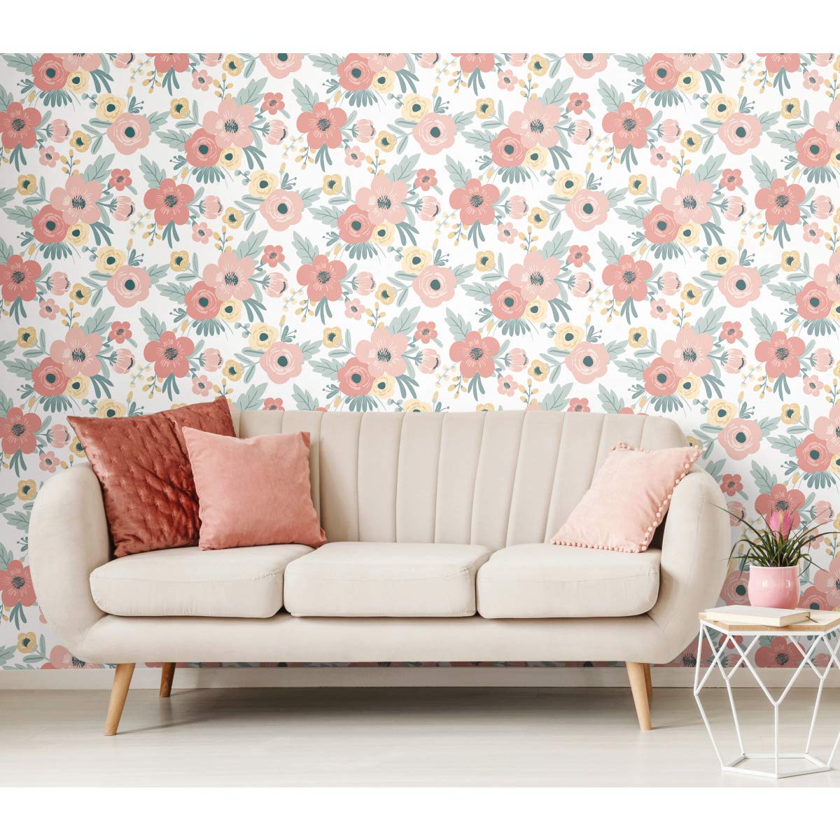 RoomMates RMK11624RL 45.72 cm x 5.74 m Vinyl Poppy Floral, White and Pink, Blanc Et Rose - Image 3