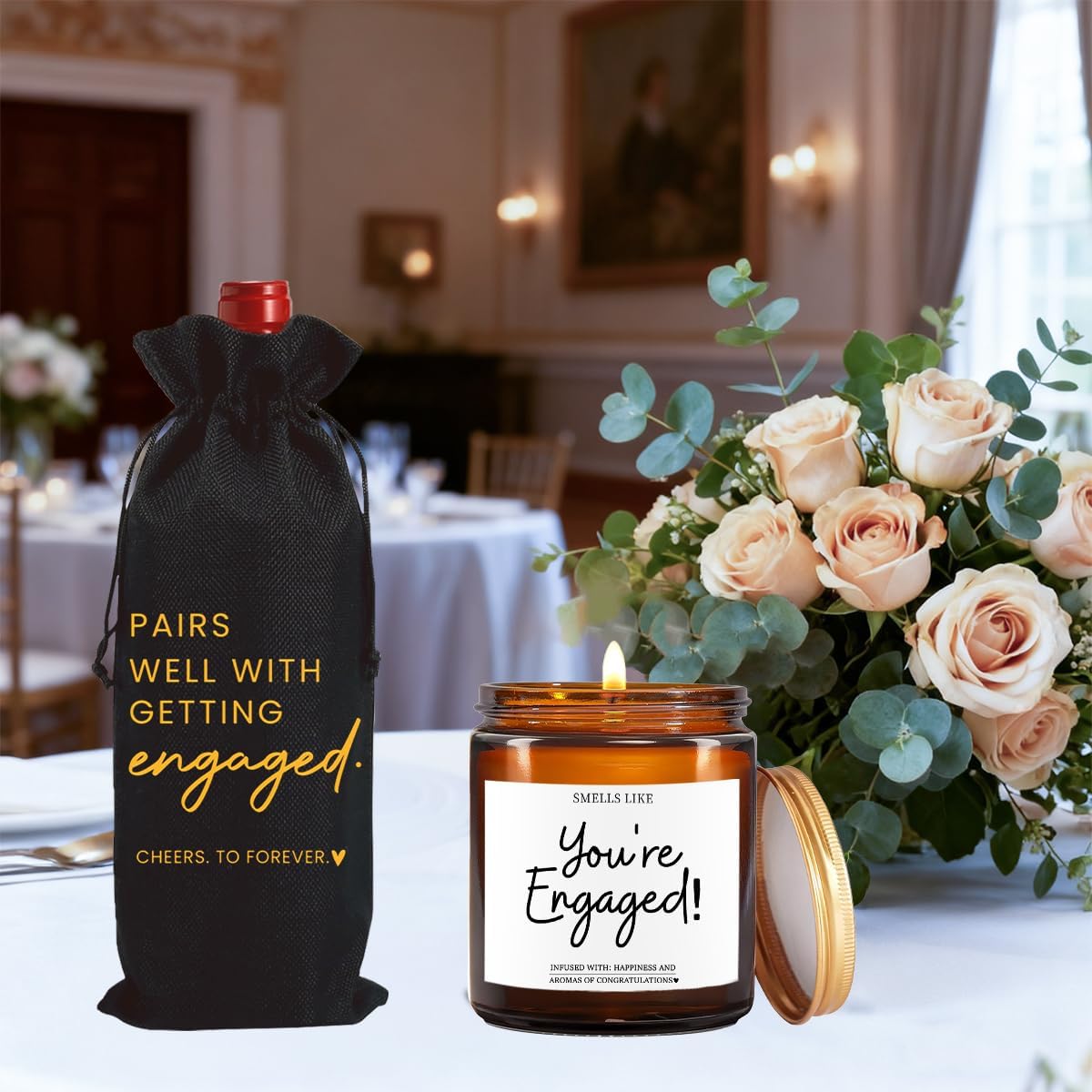 FBCCZEY Engagement Gifts for Couples Her Engagement Party Decorations Gift for Couple Wine Bag Scented Candles Set Pairs Well with Getting Engaged Gifts To Forever Black Wine Bottle Bag - Image 5