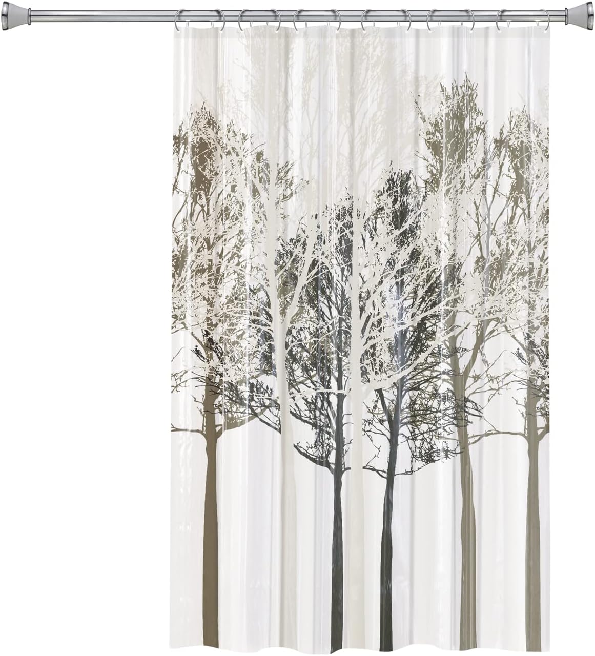 Splash Home Forest PEVA 5G Premium Plastic, Lightweight Liner with 12 Rustproof Metal Grommet Holes 70” x 72” Heavy Duty Waterproof Shower Curtains for Bathroom, 70 x 72 Inch, Beige