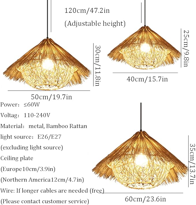 APLIK APLIK Beige En Bruine Doe-het-zelf Rotan Rieten Hanglamp Boven De Keuken Handgemaakte Rieten Geweven Hangende Plafondlamp Japanse Stijl Restaurant Decor Hangende Lampen voor Woonkamer Slaapkamer photo 3