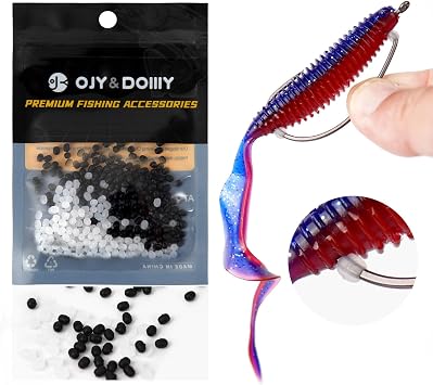 Bait Stoppers 300/600Pack, Silicone Rubber Based Fishing Bait Keeper Retainer Beads for Securing Soft Plastic Lure onto Hook Shank