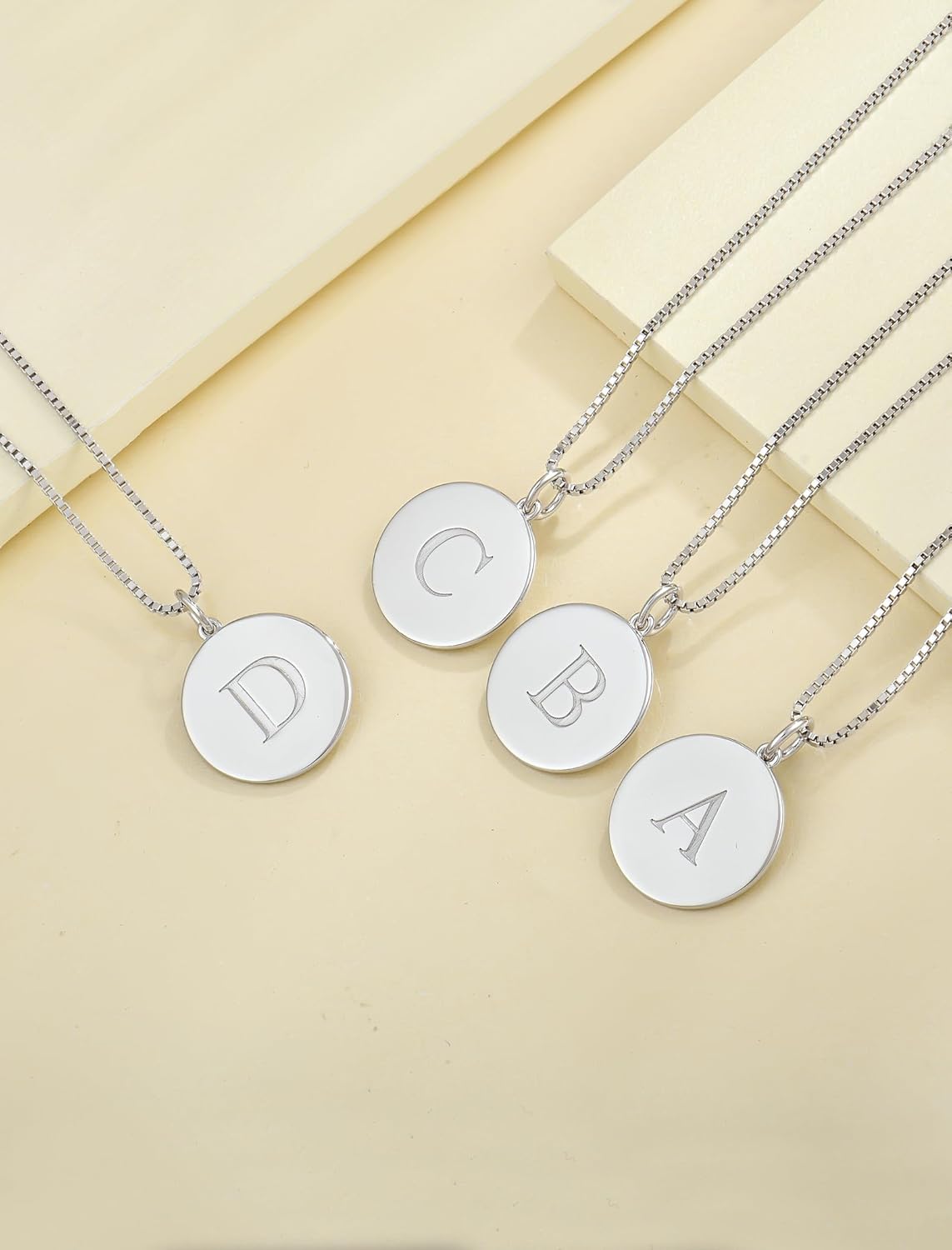 YL Initial Necklace 925 Sterling Silver Square/Round/Heart Letter Pendant A-Z Alphabet Polished Jewelry for Women - Image 4