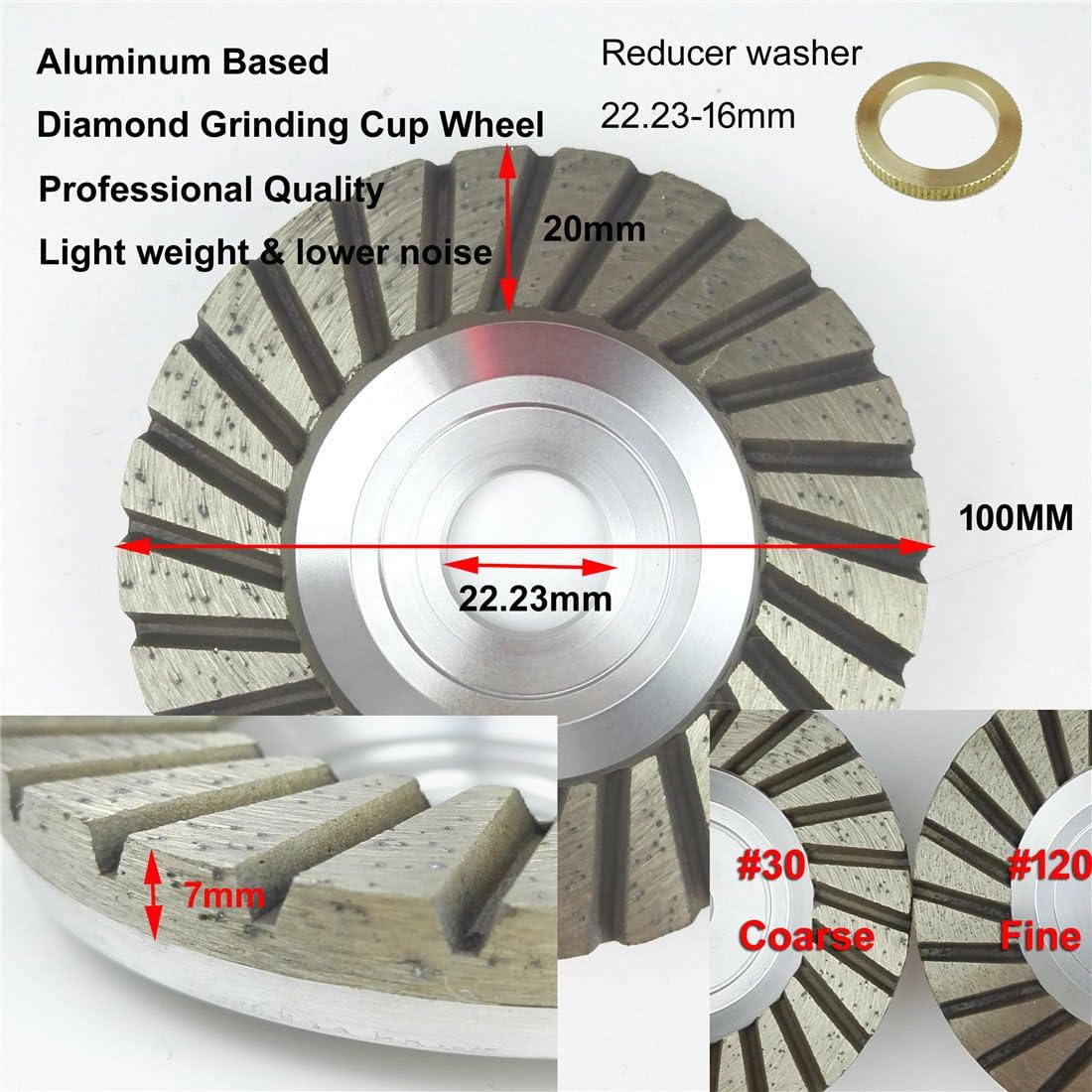 SHDIATOOL 4 Inch Diamond Grinding Cup Wheel for Granite Marble Concrete Brick Lower Noise Alu Based Turbo Cup Disc Bore:7/8 Grit 30