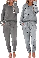 Ekouaer 2 Pack Women's Long Sleeve Pajama Sets - Ultra-Soft Breathable PJs with Pockets & Jogger Pants