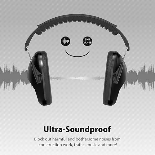 Vista 104 de Orejeras de seguridad con reducción de ruido de 31 dB con diadema ajustable para adultos y niños, protección auditiva, para autismo sensorial, negro
