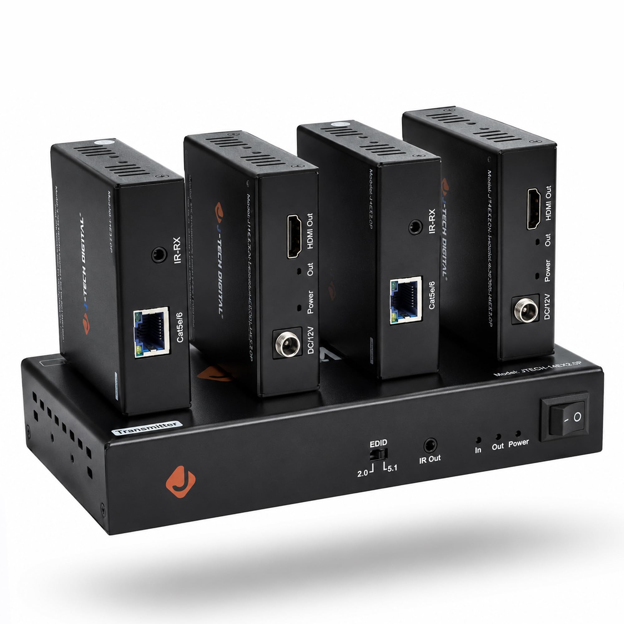 J-Tech Digital ProAV 1 x 8 HDMI Extender HDMI, amplificatore HDMI e splitter per cavo Ethernet Con BI-direzione IR e funzioni EDID, 1x4, 1