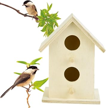 Wood Bird Houses for Outside with Pole, Outdoor Wooden Bird House for Hummingbird, Hanging Birdhouse Clearance Garden Country Cottages, House Birdhouse for Gardening Gifts Home Decoration 2 Hole
