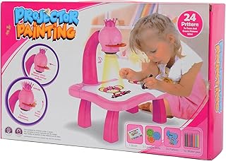 جهاز عرض بلاستيكي للعبة الرسم 24 نمط و12 قلم مائي بلون وردي