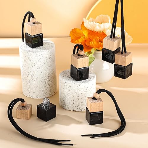 Miniatura 2 de BBTO Ambientador colgante para automóvil, botella de perfume de vidrio vacía, difusor de botella de perfume para aceites esenciales, fragancia,