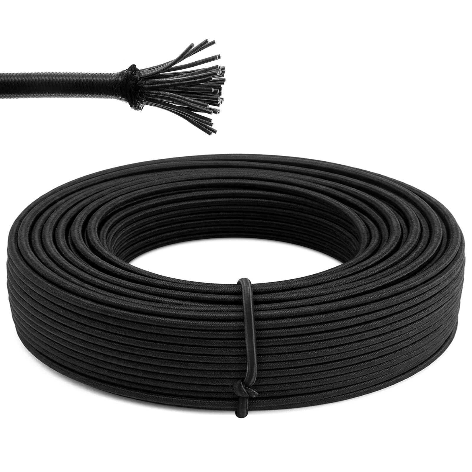 eBoot 300 ft Extra Long Bungee Shock Cord Roll, 1/4 Inch Heavy Duty Elastic Cord for Bulk Use, Cut to Length for DIY, Ranch, Farmhouse, Garage, Tent Pole Repair, Marine, Durable Sturdy, Black