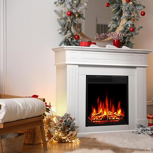 Miniatura 8 de Chimenea eléctrica con chimenea envolvente de madera, control remoto, llama LED ajustable, chimenea independiente de 750 W1500 W (blanco perlado)