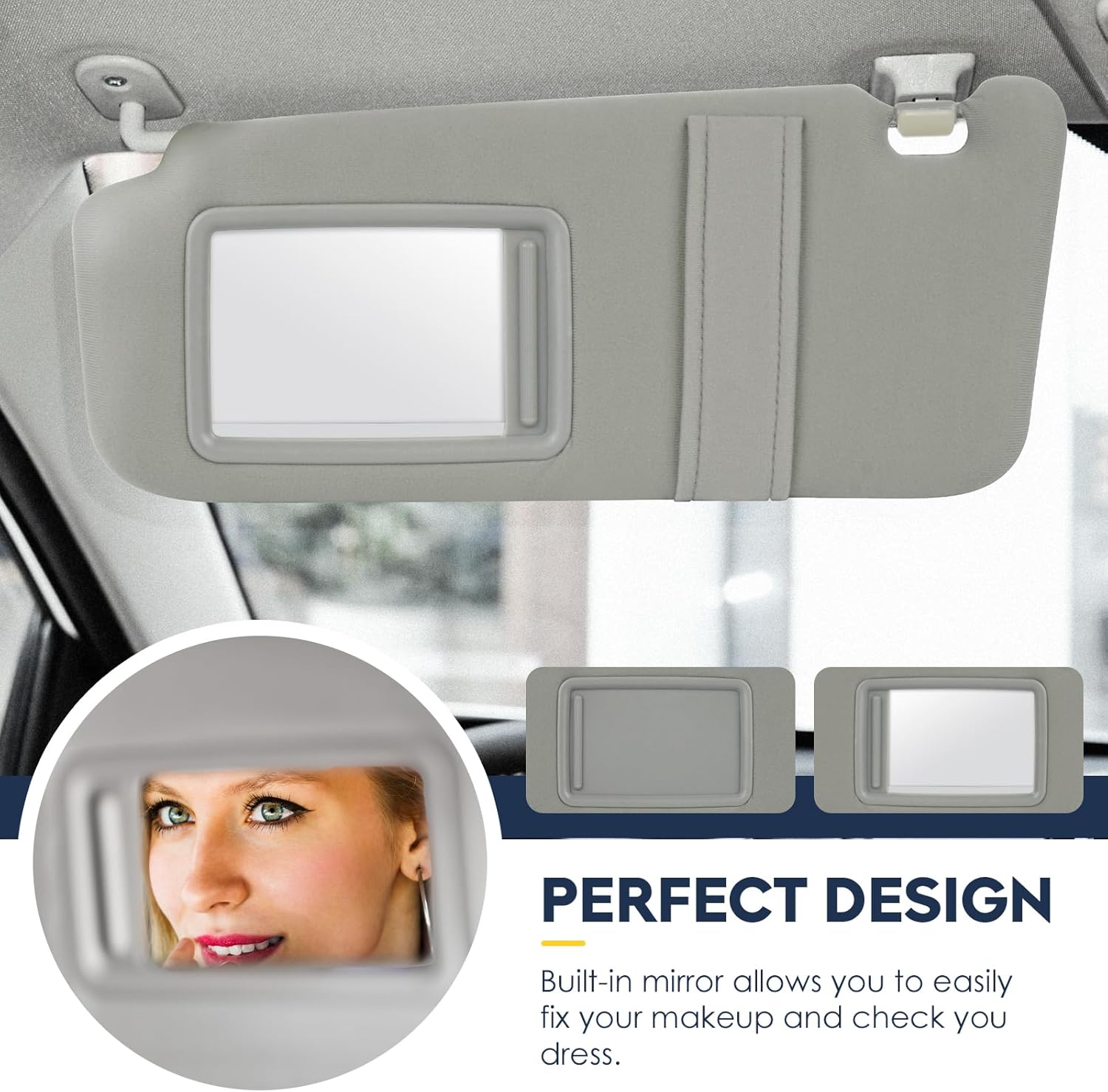 Left Driver Side Sun Visor for Toyota Camry 2007 2008 2009 2010 2011, Without Sunroof Replaces for 74320-06780-B0, 74320-33B81-B0 Gray