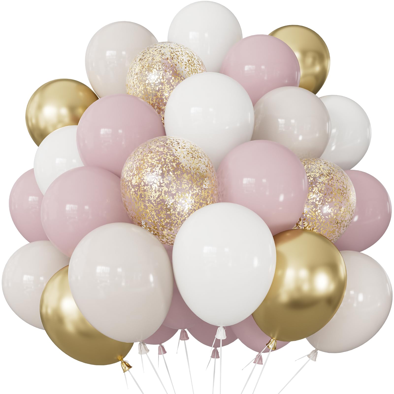 Adeyoo Dusty Pink and Gold Balloons - 12 Inch Dusty Pink and White Balloons with Gold Confetti Balloon Shiny Party Latex Balloon for Birthday Wedding Baby Shower Engagement Party Decorations — image 1