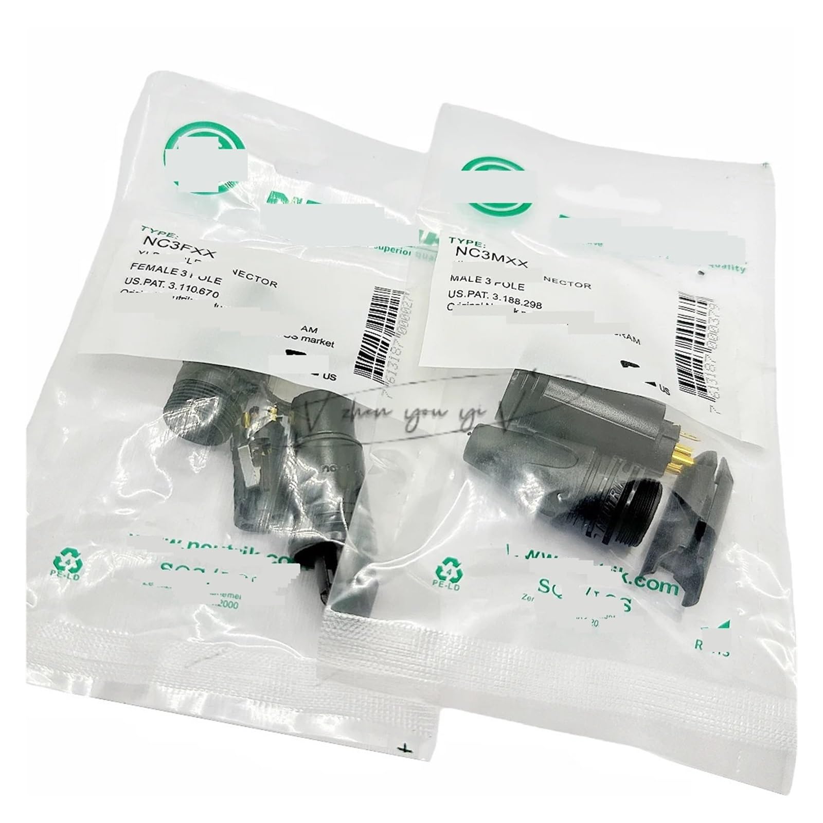 50 unids/lote for NEUTRIK NC3MXX y NC3FXX macho y hembra Un conjunto 3 Broches XLR conector con micrófono cabeza de audio(Black 25 pairs)