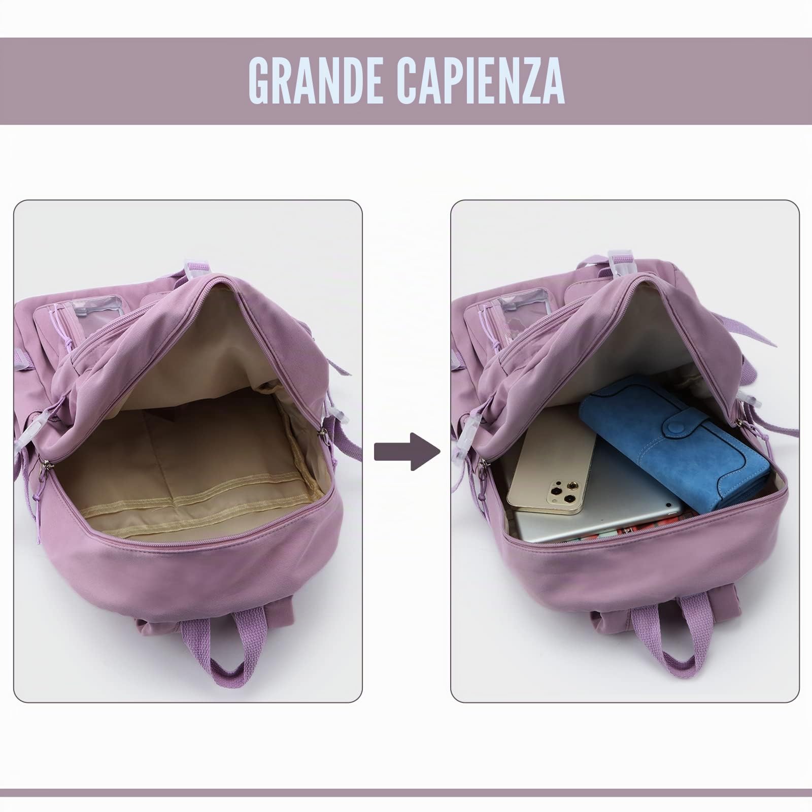 Zaino scolastico Kawaii per ragazze Zaino scolastico carino con zaino estetico con spilla e accessori