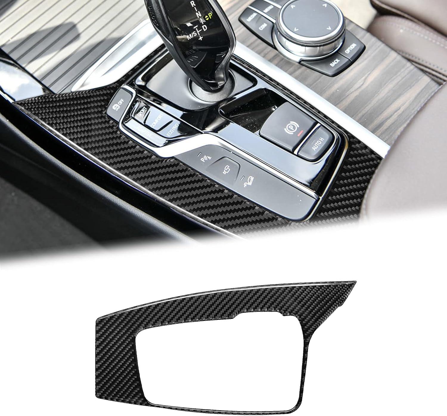 Compatible with Carbon Fiber Center Console Gear Shift Panel Trim Cover Interior Decoration Sticker for BMW X3 G01 G08 2018 2019 2020 2021 (1PCS Black)