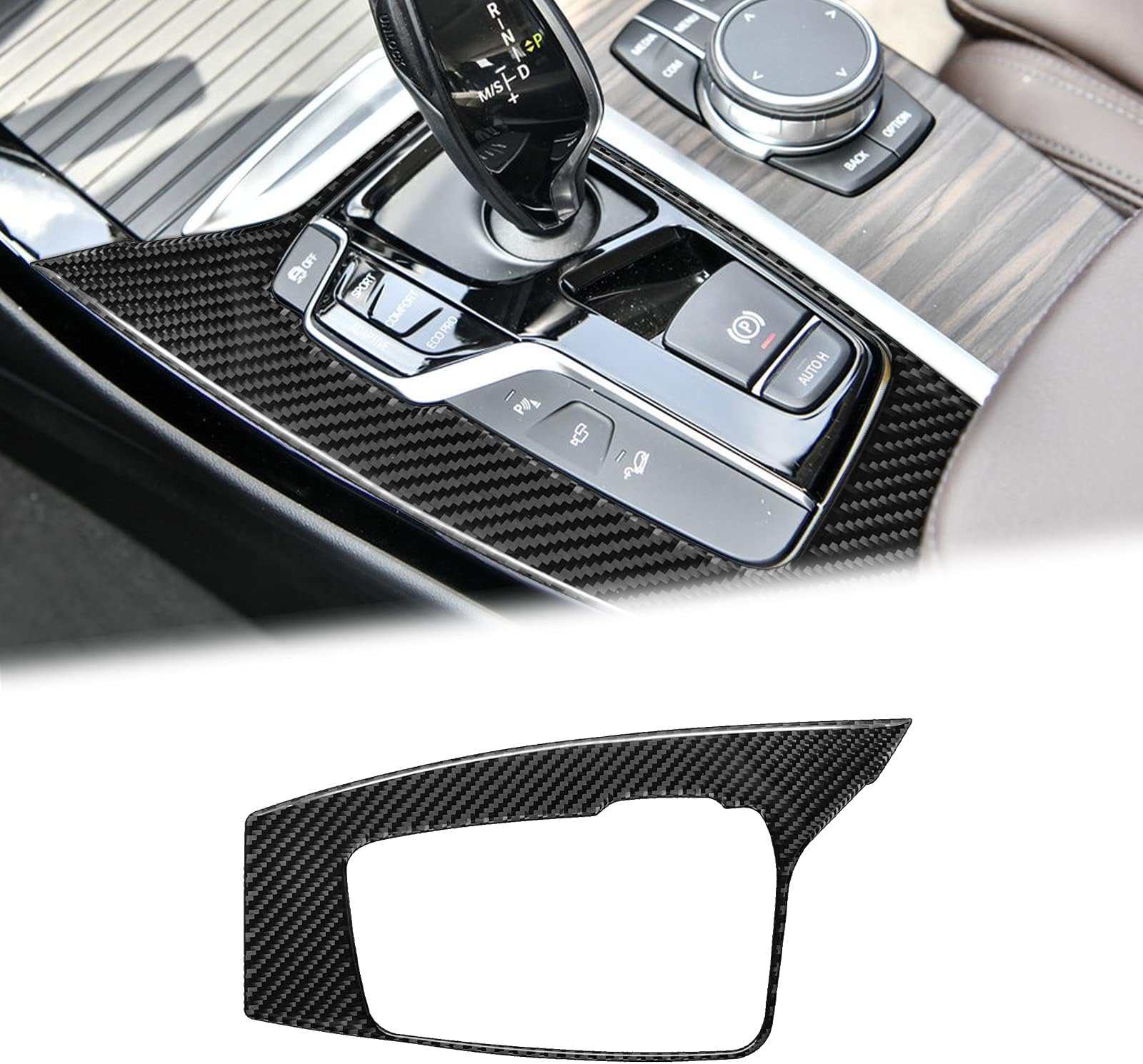 Compatible with Carbon Fiber Center Console Gear Shift Panel Trim Cover Interior Decoration Sticker for BMW X3 G01 G08 2018 2019 2020 2021 (1PCS Black)
