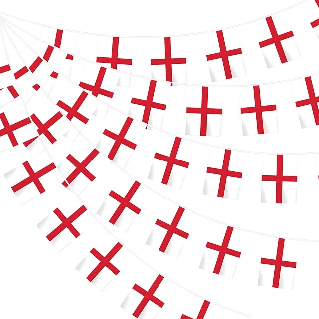 G2PLUS 11M UK England Flag Bunting, 40PCS Reusable St Georges Bunting, British Flag Banner Pennants for National Day Sports Events Home Celebration Party