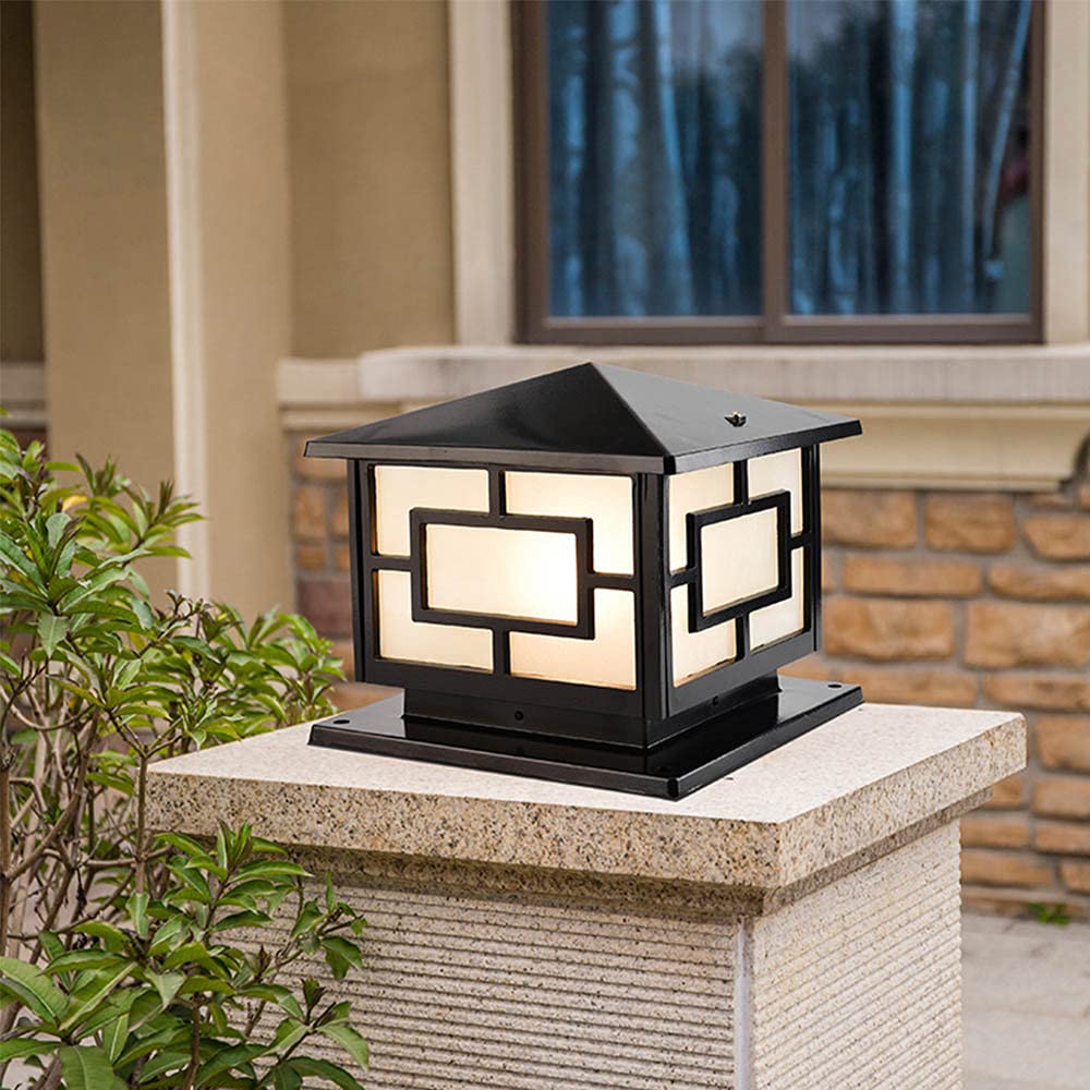 Mengjay Trade Lámpara de Sobremuro Exterior en Aluminio - Pedestal Moderno de Jardín Impermeable Cuadrado E27 para Patio, Terraza y Caminos, Negro